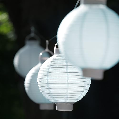 Relaxdays, blanc Lampion chinois LED abat-jour papier lanterne boule 20 cm rond décoration set de 10 à piles - Nail Gallerys