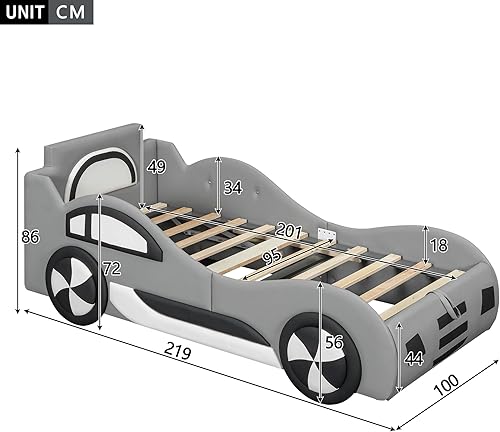 Zepneiy Lit Enfant 90x200 avec Espace de Rangement, Lit Voiture Garcon avec à Lattes, Cadre de lit Simple aus PU Blanc (sans Matelas) - Nail Gallerys