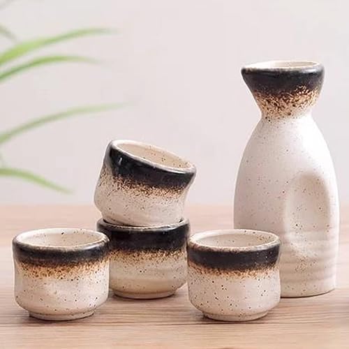 Ensemble de saké Japonais, Bouteille de saké en céramique, Tasses à saké et Chauffe-saké avec Plateau en Bois pour la Maison ou Le Restaurant, 1 Pot, 4 Tasses, 1 Plateau (Noir) - Nail Gallerys