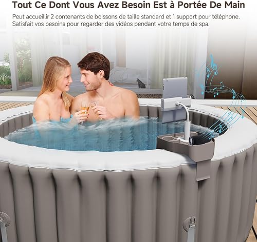 ECO POOLTECH 3 en 1 Réglable Plateau de Spa avec Porte-gobelet et Support de Téléphone, Adapté aux Piscines Gonflables Tablette de Spa, Accessoire pour Spa (Marron) - Nail Gallerys