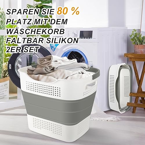 TEHEO Lot de 2 Paniers à Linge Pliables Plastique – Bassine Pliable Linge 43L – Corbeille a Linge Pliable avec Anse – Bassine Pliable Camping – Bassine Pliable pour Linge - Bassine Plastique Pliante - Nail Gallerys