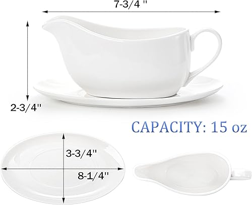 Saucière avec soucoupe, 450 ml en porcelaine, sauce en porcelaine de qualité supérieure, récipient blanc pour sauces, vinaigrettes, crème, bouillon de lait, poivre noir - Nail Gallerys
