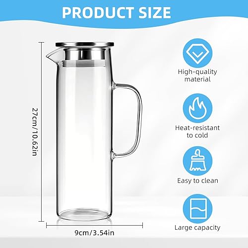 Carafe en Verre avec Couvercle - 1,5 L,ouilloire résistante à la chaleur Avec Brosse et Couverture, pour eau chaude/froide, vin, thé glacé et boissons à base de jus - Nail Gallerys