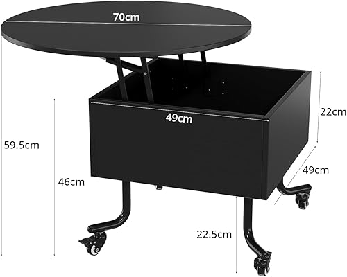 VOWNER Table Basse Réglable en Hauteur avec roulettes, Table de Salon avec Espace de Rangement Caché, pour Salon, Bureau (Noir) - Nail Gallerys