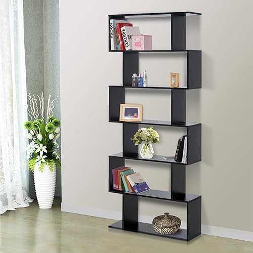 HOMCOM Bibliothèque étagère Zig zag Design Contemporain 80L x 23l x 192H cm 6 Niveaux Noir - Nail Gallerys