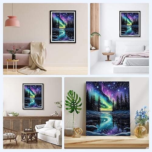 Peinture par numéros adulte Ciel d'aurores boréales, Superbes aurores, Kit de bricolage pour adultes Peinture sur toile Avec peinture et pinceau, Cadeaux et décorations de peinture 30x40 cm sans cadre - Nail Gallerys