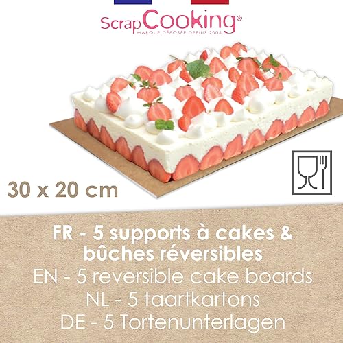 SCRAP COOKING ScrapCooking - 5 Supports à Gâteaux - 30 x 20 cm - Carton Réversible Kraft & Blanc - Semelles Gâteaux Rectangulaires -Cake Board Pâtisserie - Fabriqués en France - 5216 - Nail Gallerys