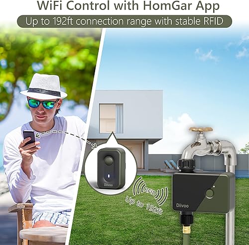 Minuteur d'eau WiFi avec technologie RFID, minuterie d'irrigation d'eau intelligente Diivoo avec concentrateur WiFi, 6 plans d'arrosage et 2 modes d'arrosage, minuterie de tuyau d'arrosage compatible - Nail Gallerys