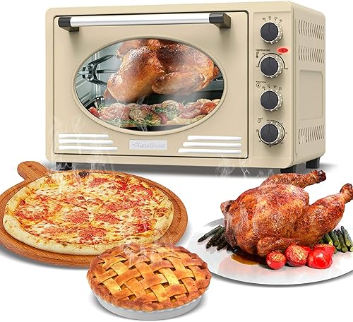 Turbotronic/Retro Mini four à chaleur tournante 45 l Noir, rouge, bleu, beige / 2000 W, mini four à pizza, grill (beige) - Nail Gallerys