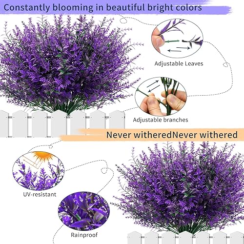 Elecoutek Fleurs Artificielles d'Extérieur, 12 Bouquets de Lavande Artificielle, Fleurs en Plastique Résistantes aux UV pour l'Extérieur Intérieur Balcon Jardin Boîte à Fleurs, Fuchsia - Nail Gallerys