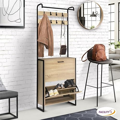 FACILITYS Vestiaire d'entrée avec Porte Manteau et Range Chaussures Effet Bois et métal - Nail Gallerys