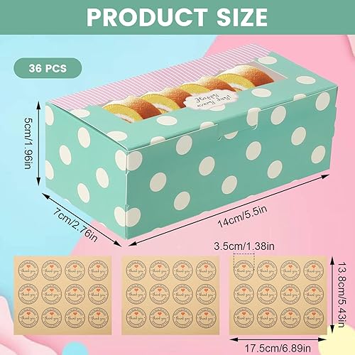 36 Pièces Boîte Gâteaux Cupcakes avec Fenêtre Transparente, 2 Trous Boîte à Cupcakes avec Autocollants Merci, Boîte à Muffins à Cupcakes pour Beignets Biscuits Macarons - Nail Gallerys