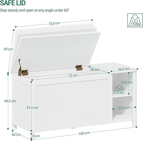 Hzuaneri Coffre de Rangement, 100 cm Banc Coffre Rangement Intérieur avec 2 Compartiments, Charnières de Sécurité, pour Couloir, Chambre, Salon, Blanc, SB25903X - Nail Gallerys