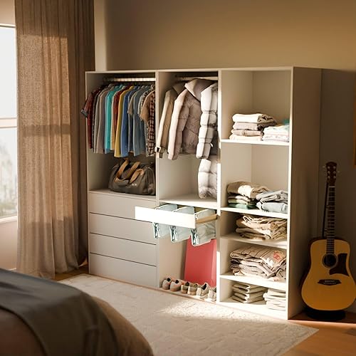 sweeek - Kit Dressing modulable avec 3 éléments. étagères. tiroirs. penderie. Porte Pantalons. Coloris Blanc 200 x 45 x 180 cm - Nail Gallerys