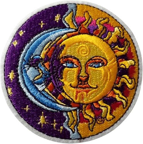 Patch Écusson Motif Soleil Lune et étoiles Applique brodé-rie ecusson thermocollant 8 cm - Nail Gallerys