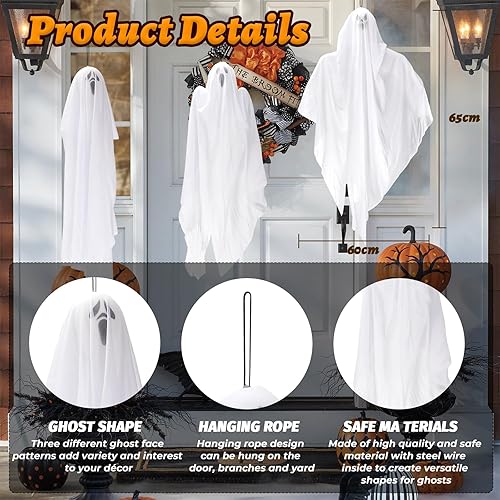 3PCS Décorations de fantômes en Plein air, Halloween Suspendus fantôme décoration, fantômes Blancs à Suspendre, Halloween Fantôme Decoration pour Garden Party décor et décorations de Vacances - Nail Gallerys