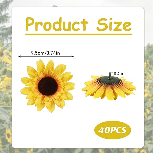 BDHYYM 40Pcs Tête de Tournesol Artificiel, Artificial Sunflowers Fleurs en Soie, 9,5 cm Randes Têtes De Tournesol Artificielles pour Loisirs Créatifs, Mariages, Jardins, Fêtes, Décorations de Table - Nail Gallerys