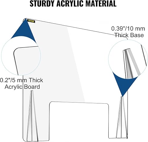 VEVOR Écran de Protection Acrylique Hygiaphone 61x85cm Panneau de Séparation Transparent Passe 20x46cm Écran de Séparation Anti-Contamination Séparateur Table Comptoir Bureau - Nail Gallerys
