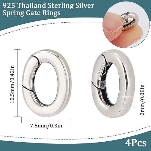 SUNNYCLUE 1 boîte Mousqueton Sac a Main Porte-Clés Ovales S925 Argent Sterling de Thaïlande Anneaux de Porte à Ressort Connecteur D'Anneau Mousqueton Verrouillage à Clip pour Porte-Clés Lanière Cuir - Nail Gallerys