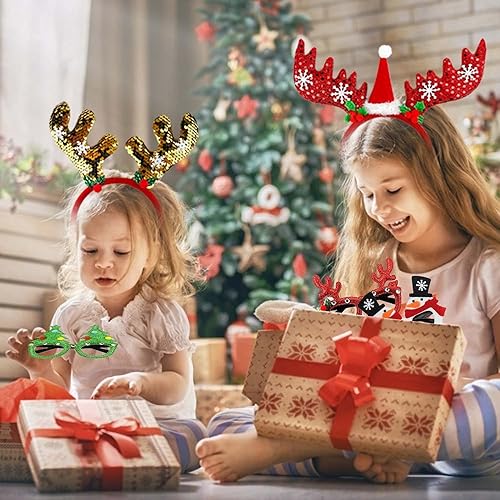 Serre Tête de Noël, Lunettes de Noël, 3 Pièces Lunettes de Fête de Noël +3 Pièces Bandeaux de Noël Fête pour Les Enfants et Les Adultes de Noël Photo Accessoires de fête - Nail Gallerys