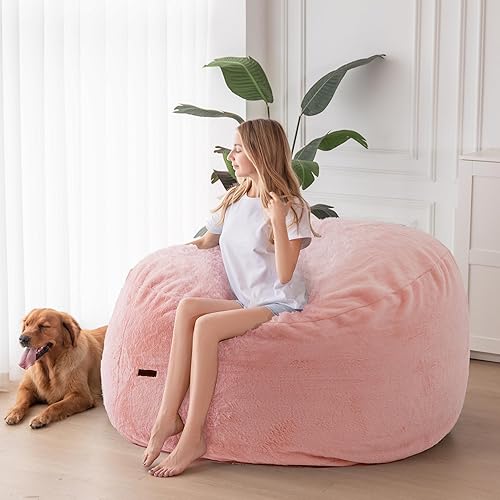 MAXYOYO Pouf lit convertible en pouf - Canapé en mousse avec housse à poils longs et rembourrage moelleux pour adultes, adolescents, invités (rose, 135 x 190 cm) - Nail Gallerys