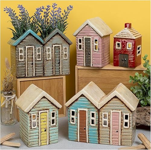 Village Pottery Photophore en Forme de Cabine de Plage, Crème - Nail Gallerys