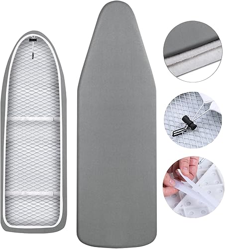LEEWEITAS Housse de planche à repasser extra large avec dessus 100 % coton et rembourrage épais, facile à installer et résistante aux brûlures (motif floral gris, taille XXL) - Nail Gallerys