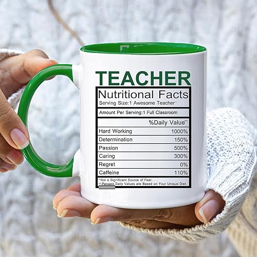 Acen Merchandise Teacher Nutritional Facts | Ensemble tasse et coffret cadeau pour enseignant | Cadeaux pour enseignant | Mugs de Noël pour enseignant | Tasse d'école - Nail Gallerys