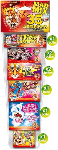 SPARKLERS CLUB Assortiment de 35 PETARDS et Feux d'Artifice MAD MIX 6 sortes de petits artifices pour s'amuser. 6 boîtes. Idéal pour Vos évènements, Pour Enfant & Adulte, Effet Garanti - Catégorie F1 - Nail Gallerys