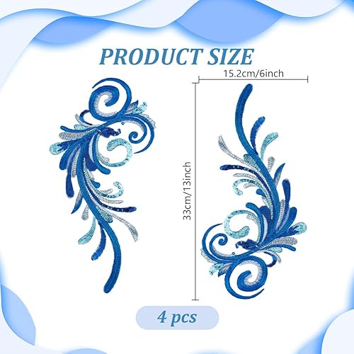 GOMAKERER 2 paire D'Appliques en Dentelle Brodée à Paillettes Patchs en Dentelle à Paillettes Brodés Bleus à Coudre pour Robe de Mariée Vêtements Chapeau Jean Appliques à Coudre, 330x152x1mm - Nail Gallerys