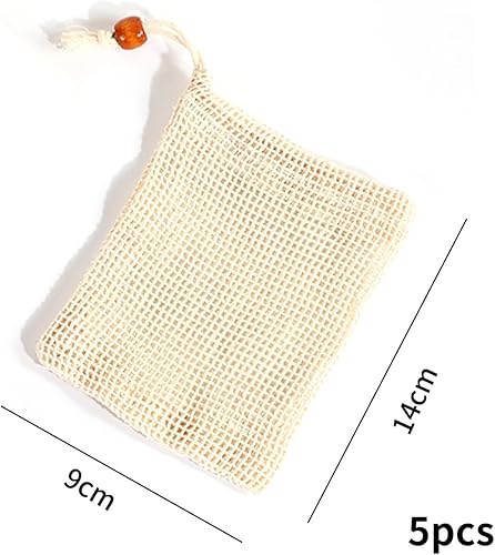 NIYATA 5Pcs Filet Savon,Pochon Savon Solide,14 x 9 cm, Sacs à Savon en Coton, Robuste et Durable,Peut Etre Accroché,pour La Maison et La Salle de Bain - Nail Gallerys