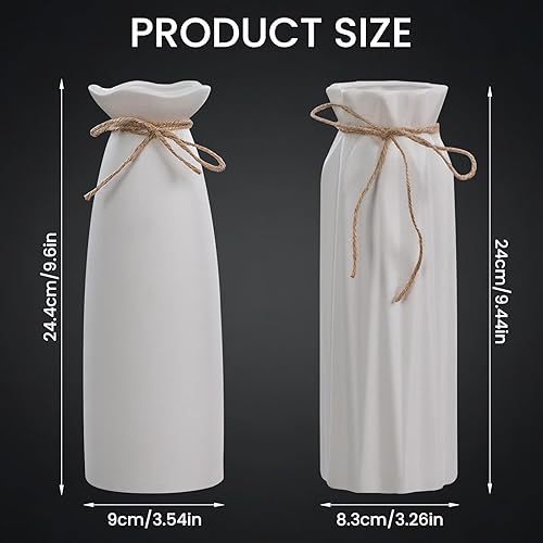 Lot de 2 Grands Vases pour Herbe de la Pampa - Blanc, Sol en Céramique, Fleurs - Moderne pour Décoration de Maison, Bureau, Table - Porcelaine - Nail Gallerys