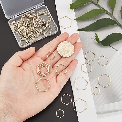 UNICRAFTALE 60pcs 3 tailles Anneaux de Liaison Acier Inoxydable Hexagone Doré Creux Lunette Ouverte Connecteur Pendentif Cadre Creux Anneaux pour Bijoux Fabrication de Boucles D'Oreilles Collier - Nail Gallerys
