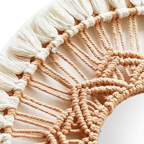 MagiDeal Miroir en macramé, Miroir Mural Suspendu Boho Fringe Miroir décoratif Rond pour Appartement, Salon, décoration d'intérieur, Blanche - Nail Gallerys