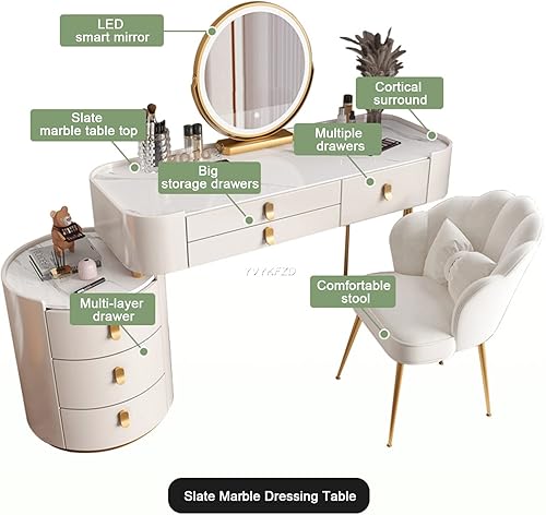 Coiffeuse Avec Miroir Éclairé Par LED, Table De Maquillage Avec Tiroir Et Tabouret Rembourré, Coiffeuse De Maquillage Moderne Avec Miroir À Luminosité Réglable, Pour Chambre À Coucher ( Color : White - Nail Gallerys