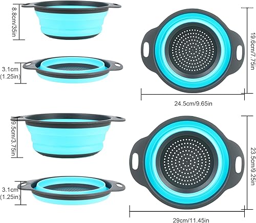 FHISKUNYU Ensemble de 2 Passoires pliables en silicone, Passoire de cuisine compacte et pliable, Passoire à pâtes （blu） - Nail Gallerys