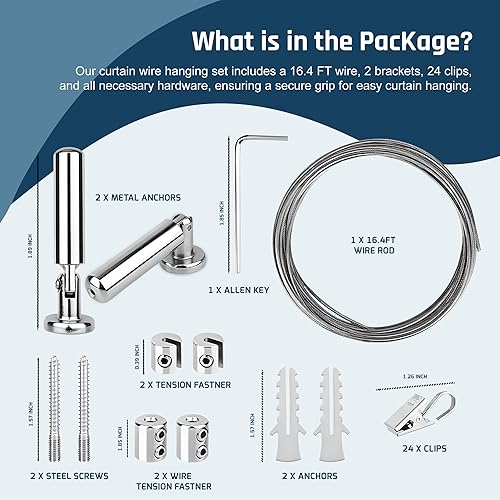 UrbanRed Lot de tringles à rideaux murales pour exposition d'art, 5 mètres, acier inoxydable pour accrocher des tableaux, corde à linge, fil de fenêtre, fil de tension multi-usages - Nail Gallerys