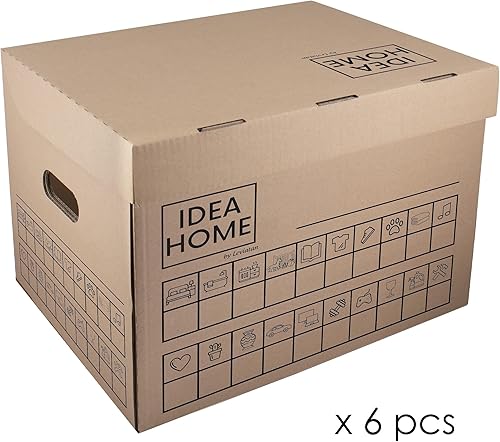 IDEA HOME Ensemble de 6 Cartons de Déménagement Movebox - Boîtes D'archives et de Rangement en Carton avec Couvercle Très Stable, Capacité de Charge de 30 kg, Taille: 431x333x294mm - Nail Gallerys