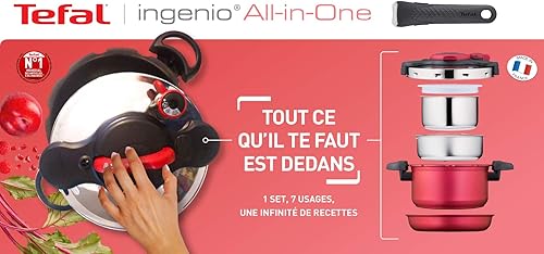 Tefal Ingenio All-In-One Batterie de cuisine 8 p, Faitout, Poêle antiadhésive, Casserole inox, Panier vapeur, Couvercles, Feutrines, 7 styles de cuisson, Sain, Empilable, Induction P4704200, Rouge - Nail Gallerys