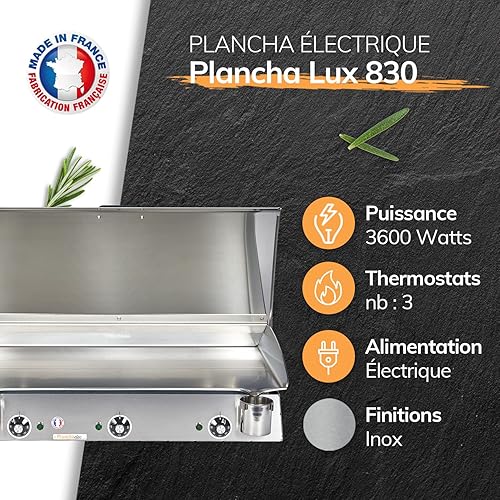 PLANCHAELEC - Pack Plancha Electrique LUX 830-3600W - Chariot Monceau + Accessoires - Inox - 3 Thermostats Réglables - Made In France - L83 X P45 X H20 cm - Nail Gallerys