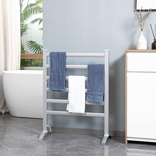 HOMCOM Sèche Serviettes électrique, radiateur Porte-Serviettes en Aluminium avec 6 Barres - Mural ou sur Pied - 140W - Nail Gallerys