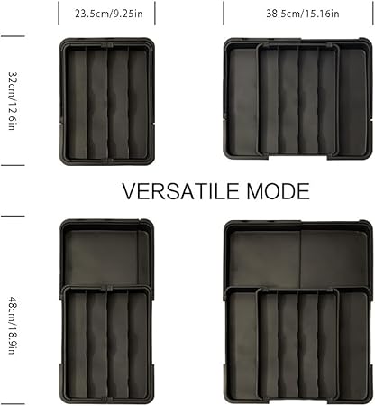 hssopa Range-couverts 2025 - Pour tiroirs - Organiseur de cuisine - Réglable - Extensible jusqu'à 48 cm de large - Noir - Nail Gallerys