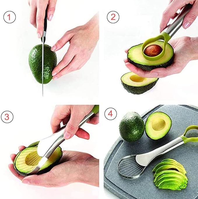 Jzhen Éplucheur d'Avocat, Coupe-Avocat en Lame d'acier Inoxydable et Manche en Silicone, Trancheuse d'Avocat - Nail Gallerys