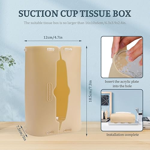 LELE LIFE Boîte à mouchoirs rectangulaire en silicone à ventouse pour salle de bain, voiture, bureau (beige) - Nail Gallerys