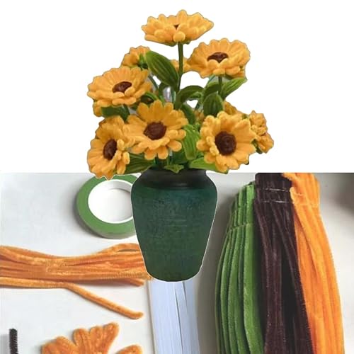 YOOTOM Cure-Pipes Tournesol Création,Fils chenille Creatifs pour 15 Tournesol Bouquets,Fleurs Marguerites de fabrication à tige de chenille（Fils Chenille -2200pcs,Bâtons,Ruban adhésif,Colle - Nail Gallerys