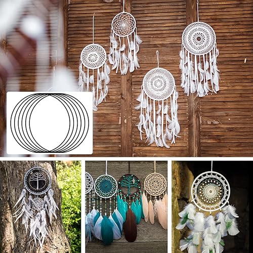 DODUOS Lot de 6 Cercle Metal 20 cm, Anneau en Métal de 20 cm, Anneaux Attrape-rêves en Métal, Noir Anneaux de Cerceau d'artisanat en Métal Dream Catcher Anneaux en Métal pour Bricolage - Nail Gallerys