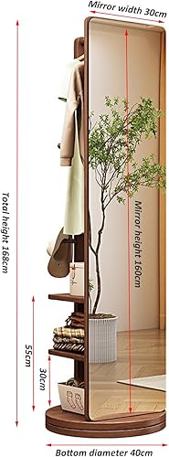 Miroir Intégral Rotatif, Miroir Pleine Longueur en Bois Rotatif à 360° avec Portemanteau, Miroirs Debout 2 en 1 avec Porte-vêtements, pour Vestiaire de Chambre à Coucher de Salon, 65,7 * 15,7 pouces - Nail Gallerys