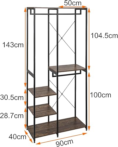 eSituro Portemanteau Portant à vêtement pour Chambre Rangement de Chaussures Penderie en Bois et métal Noir+Bois Foncé - Nail Gallerys