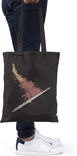 BLAK TEE Flying Musical Notes Flute Organic Cotton Reusable Shopping Bag Black - Nail Gallerys