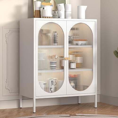 HJLKDYM Cuisine Armoire D'appoint avec Portes en Verre, Armoire De Rangement avec Étagère Réglable, Armoire Décorative Arquée avec Portes en Verre(Mauve,80x40x102cm) - Nail Gallerys